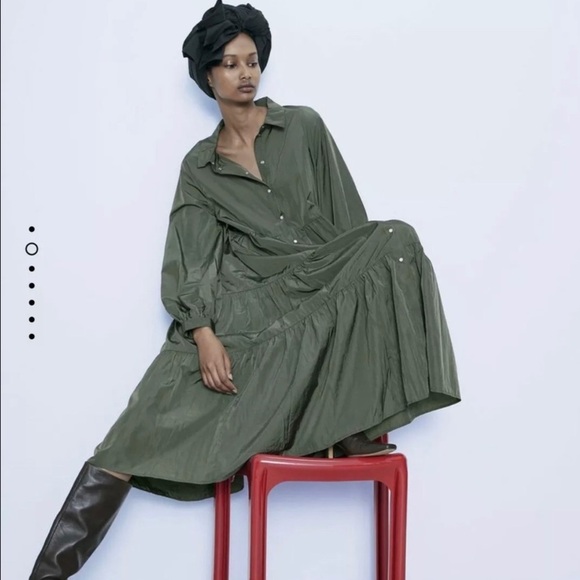 Zara Gathered Midi Dress XS - Picture 1 of 8